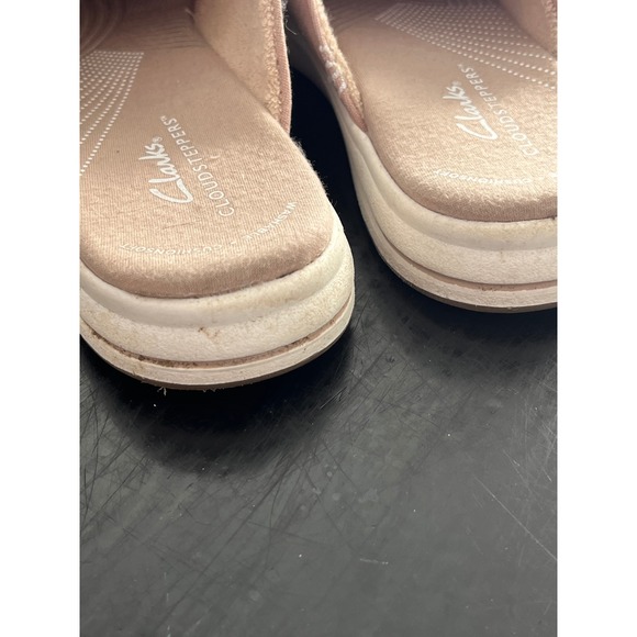 Clarks Cloudsteppers Breeze Shore mules taupe canvas & white daisy pattern US 8 - Picture 5 of 9